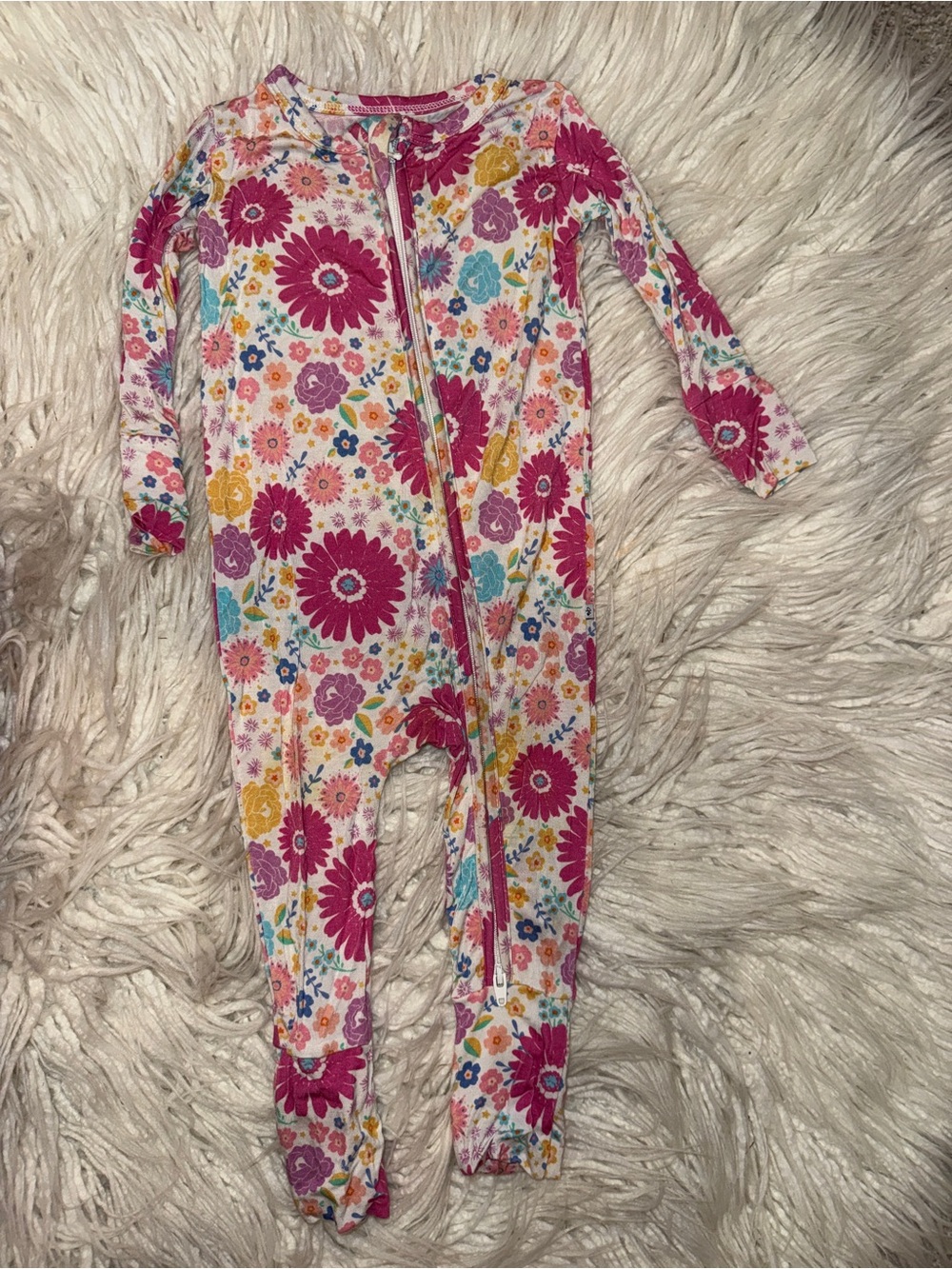 Floral Zip-Front Footed One-Piece - Pink Multi
